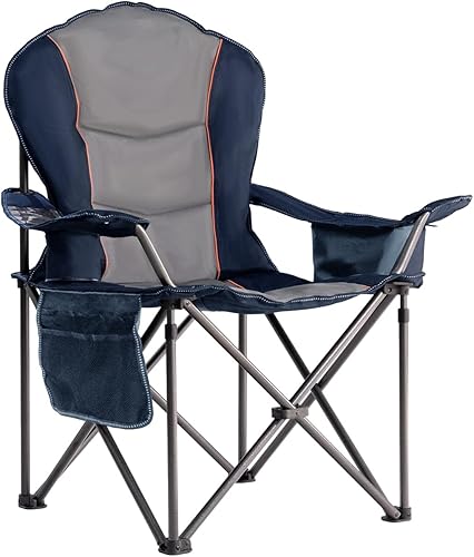 Silla de campamento de gran tamaño resistente de 500 libras, silla plegable para exteriores con bolsa refrigeradora, bolsillos de almacenamiento,