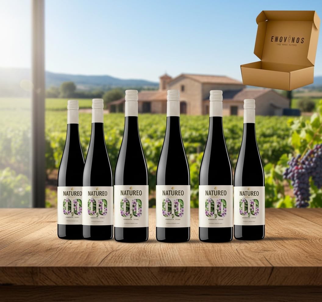 Vino Natureo Garnacha Syrah Vino Tinto desalcoholizado - Bodegas Torres - 6 botellas de 75 cl - Mejor Vino Sin Alcohol - Mejor Seleccion ENOVINOS THE WINE BRAND