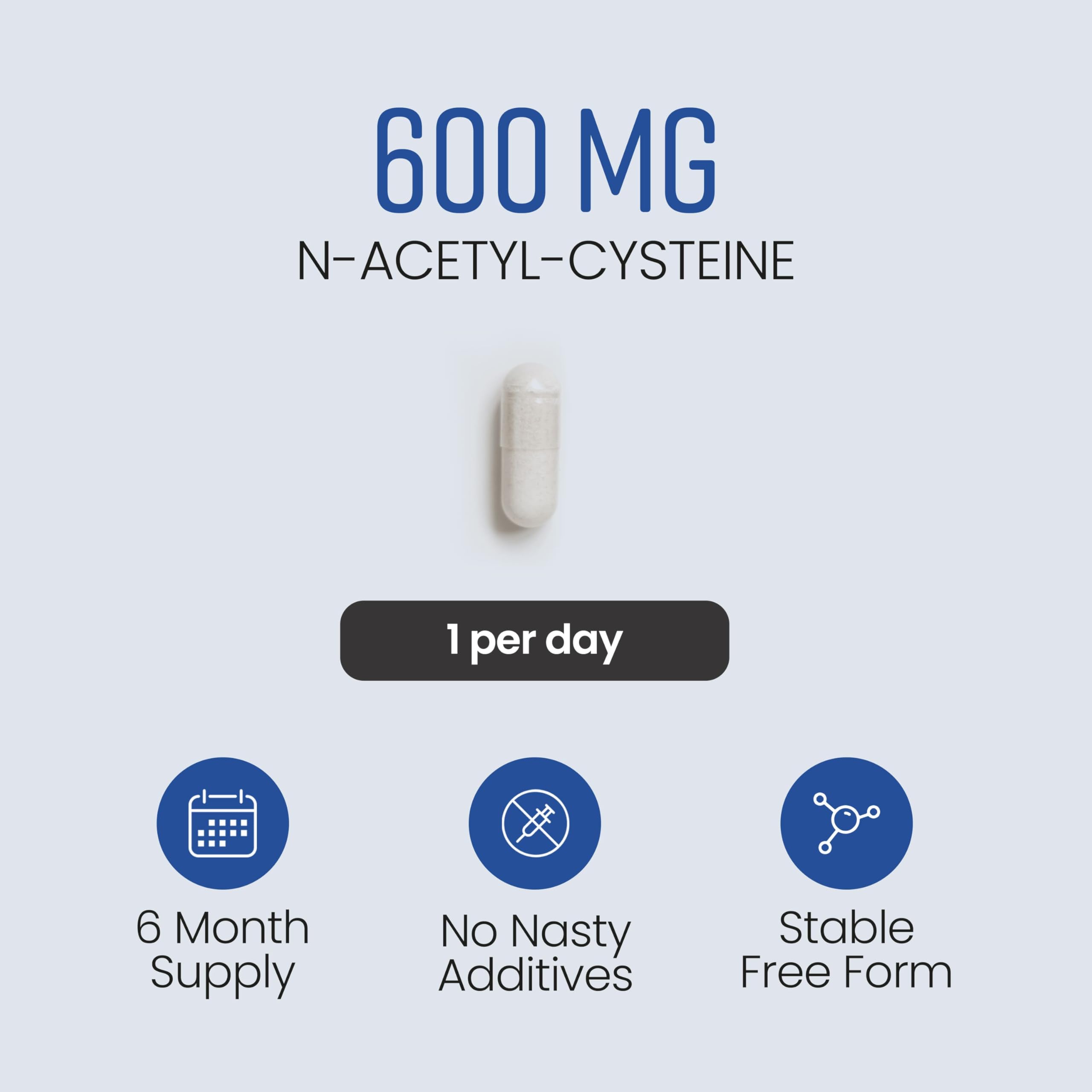 VitaBright NAC Supplement | 600mg | 180 Capsules | Acetylcysteine Nutritional Supplements | Swallow or Twist Open Capsules of Powder | Pure Clean NAC N-Acetyl-Cysteine 600mg Supplement