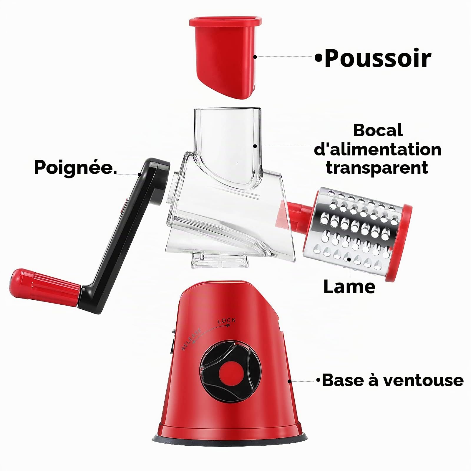 GDL Râpe à Fromage Rotative, Rapeuse Legume Fromage Manuelle, 3 Lames | Facile à Utiliser et Nettoyer, Acier inoxydable 430, Rapide et Facile, Lave-vaisselle, Adaptée aux Fromage, Légumes