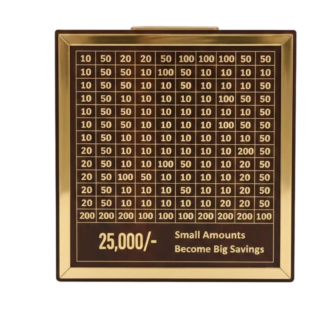 Premium Wooden Money Saving Box for Kids & Adults | 25K Savings Challenge Piggy Bank | Reusable Cash & Coin Storage Box | Number Tracker Money Goal Box | Stylish Wooden Savings Safe-picture-23