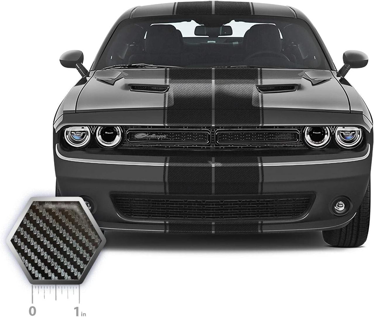 Dual 11" with Pinstripes & .5" Gap Racing Stripes Air Release Vinyl fits Dodge Challenger 2008 2022