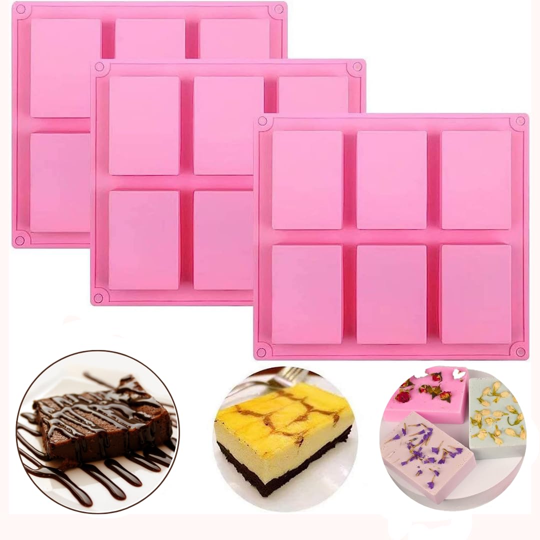 LEGACYCART 6 Cavity Rectangle Silicone molds for Making Homemade soap, Cake, Pudding, Cupcake browine, Muffine and More can be Used for Resin Also,(Multi Colour) Pack of 1 Soap Mould for soap Making-picture-10