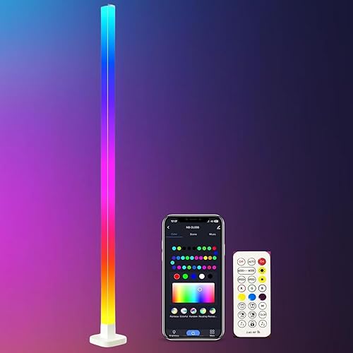 Miniatura 1 de Lámpara de pie de esquina, lámpara de esquina LED RGB inteligente con aplicación y control remoto, 16 millones de colores, sincronización de música,