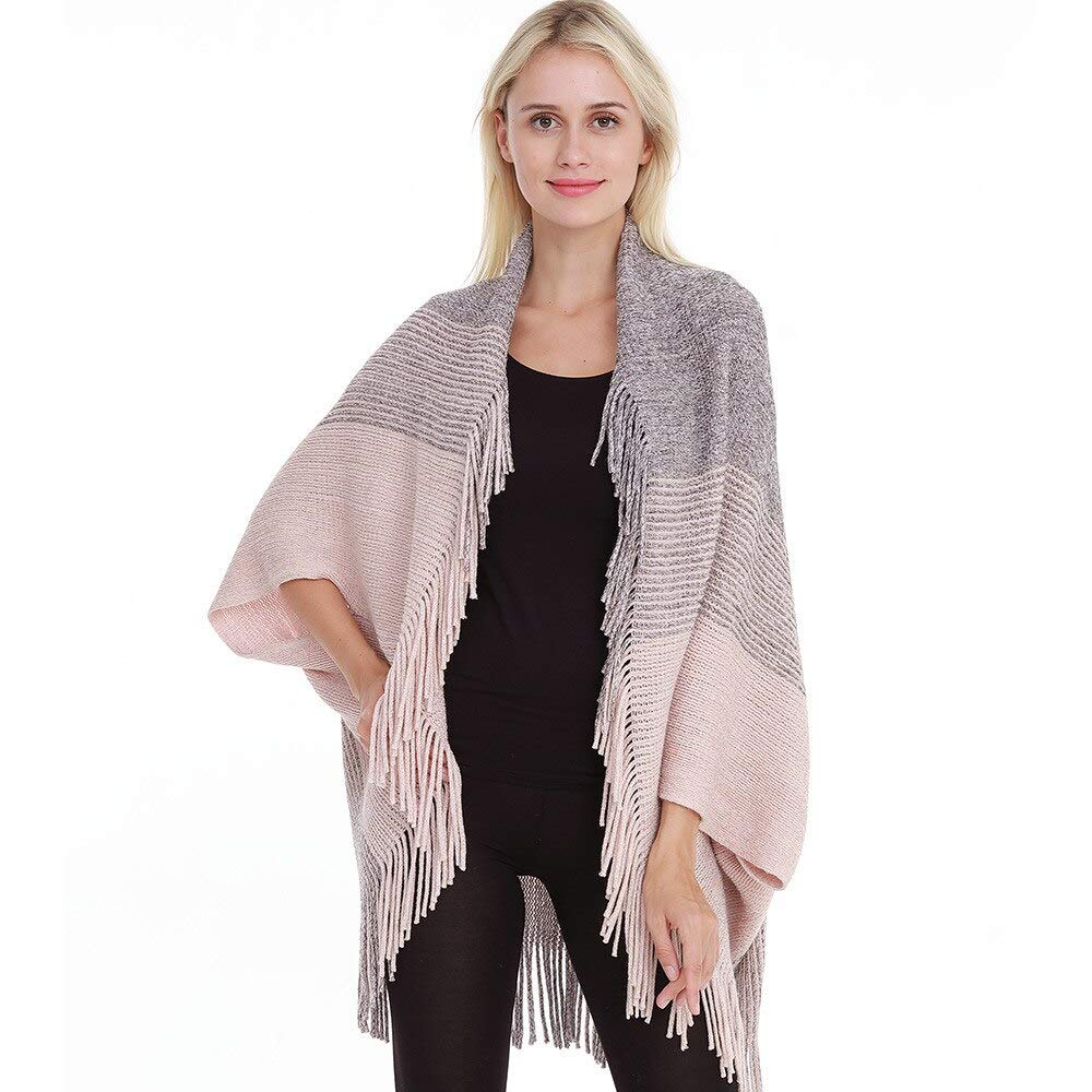 Bold N Elegant Knitted Party Pearl Embellished Poncho Mid-Thigh Cape Coat Wrap With Tassel Fringe For Women-picture-21
