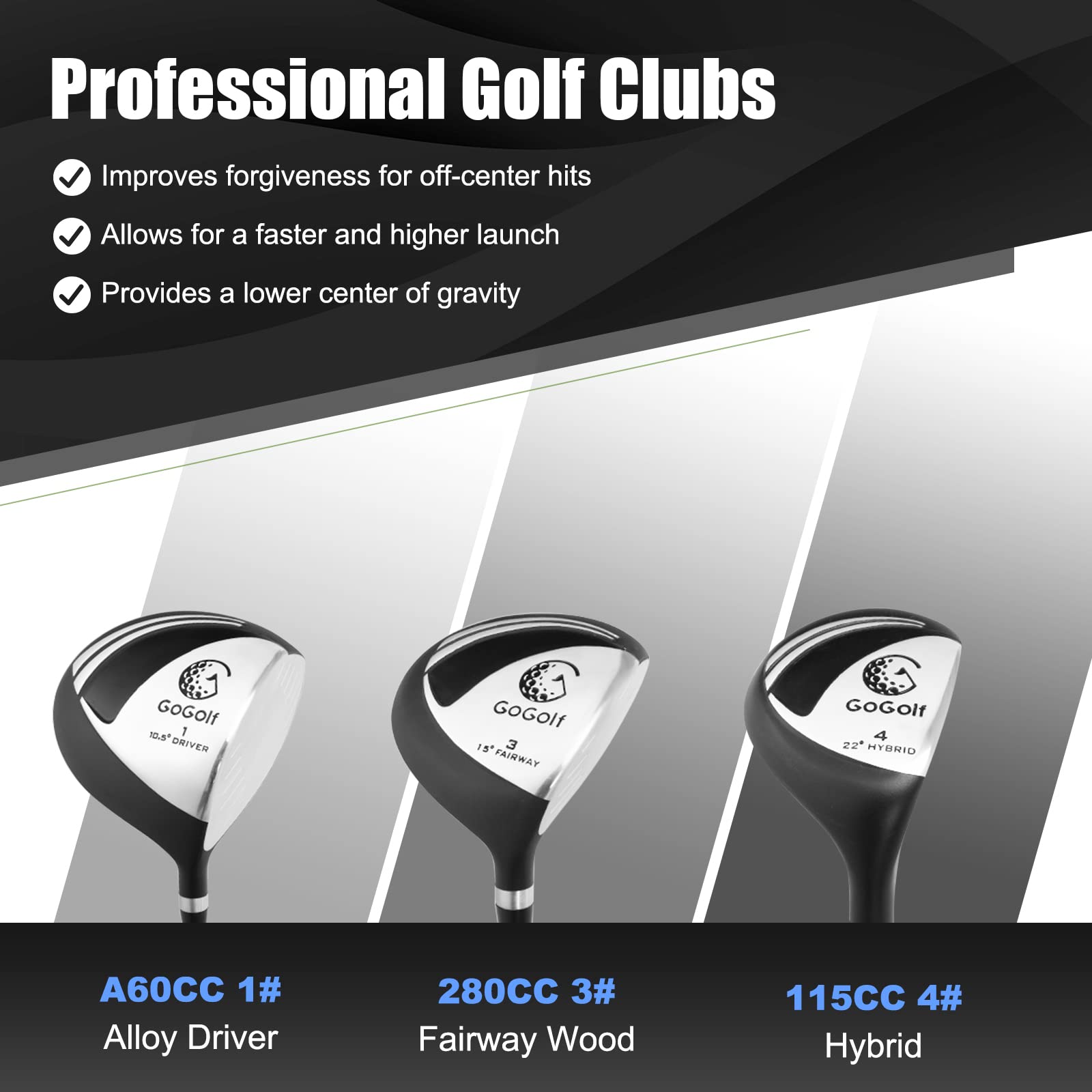 OFFICEJOY Golf Clubs Set, Complete Golf Clubs Set w/Golf Stand Bag, 460cc Alloy Driver, 3# Fairway Wood, 4# Hybrid, 6#, 7#, 8#, 9# & P# Irons, Free Putter, Portable Golf Set for Men Women (Dark)