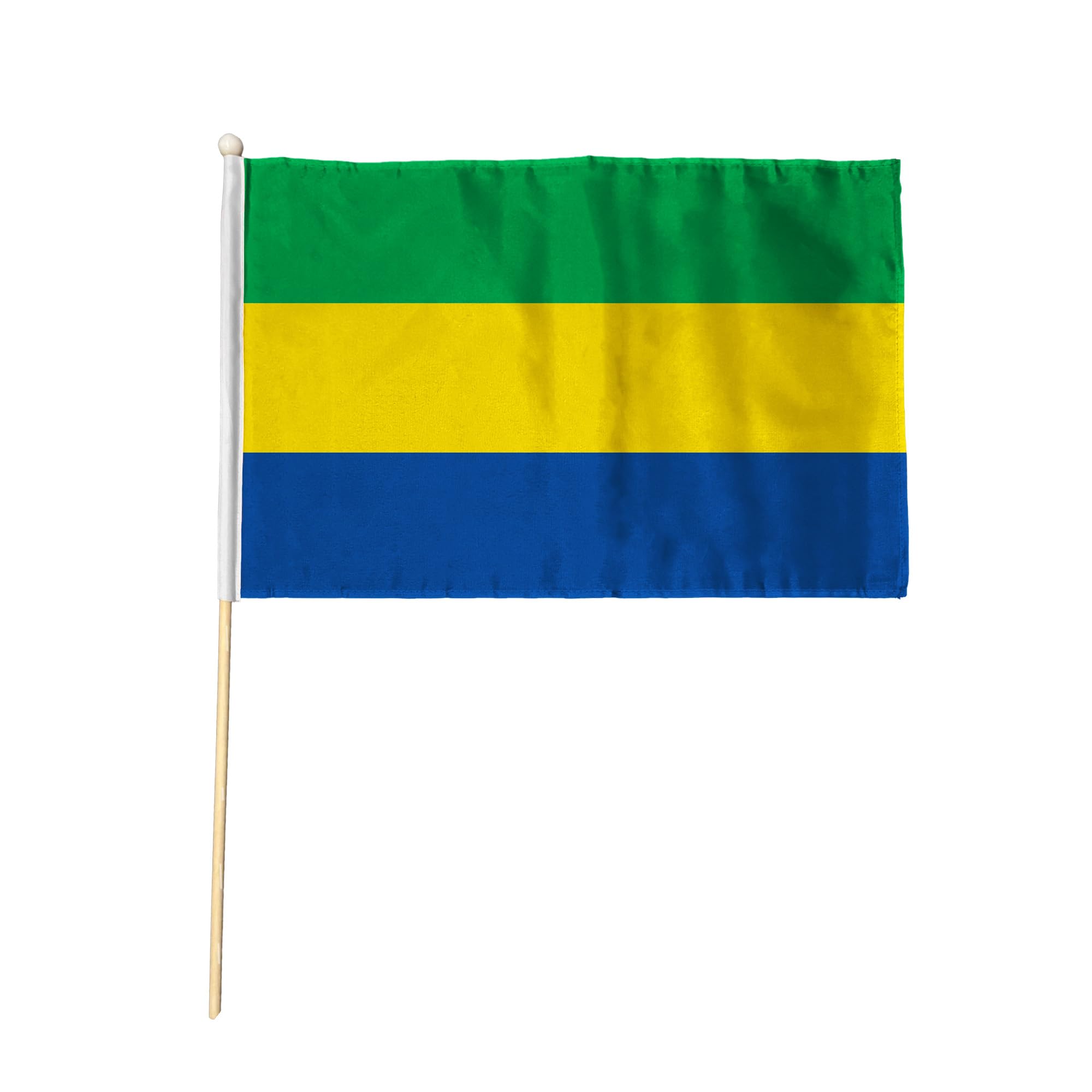 Flagtex Gabon Pack of 12 Hand Waving Flag (9x6 Inch) - Premium Wooden Stick Hand Flag with Natural Wood Pole Gabonese National Flag for Events Celebrations International Gatherings
