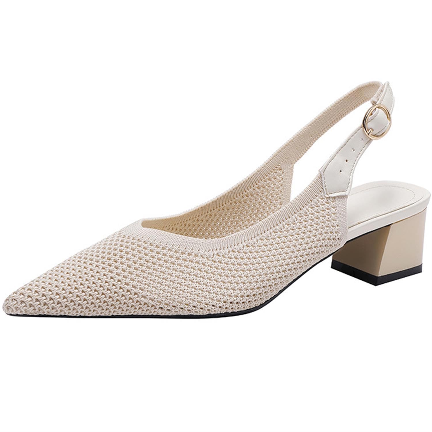 Escarpins Femme Talon Moyen 4 Cm - Bout Pointu, Slingback - Chaussures élégantes Confortables Pour Travail, Soirée, Mariage