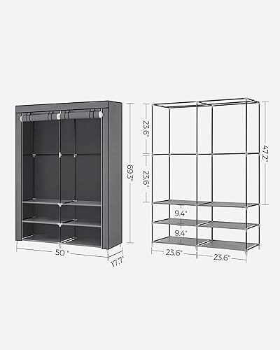 Miniatura 7 de SONGMICS Armario portátil con zapatero y cubierta, organizador de almacenamiento de armario, 2 varillas para colgar, estantes y 4 bolsillos
