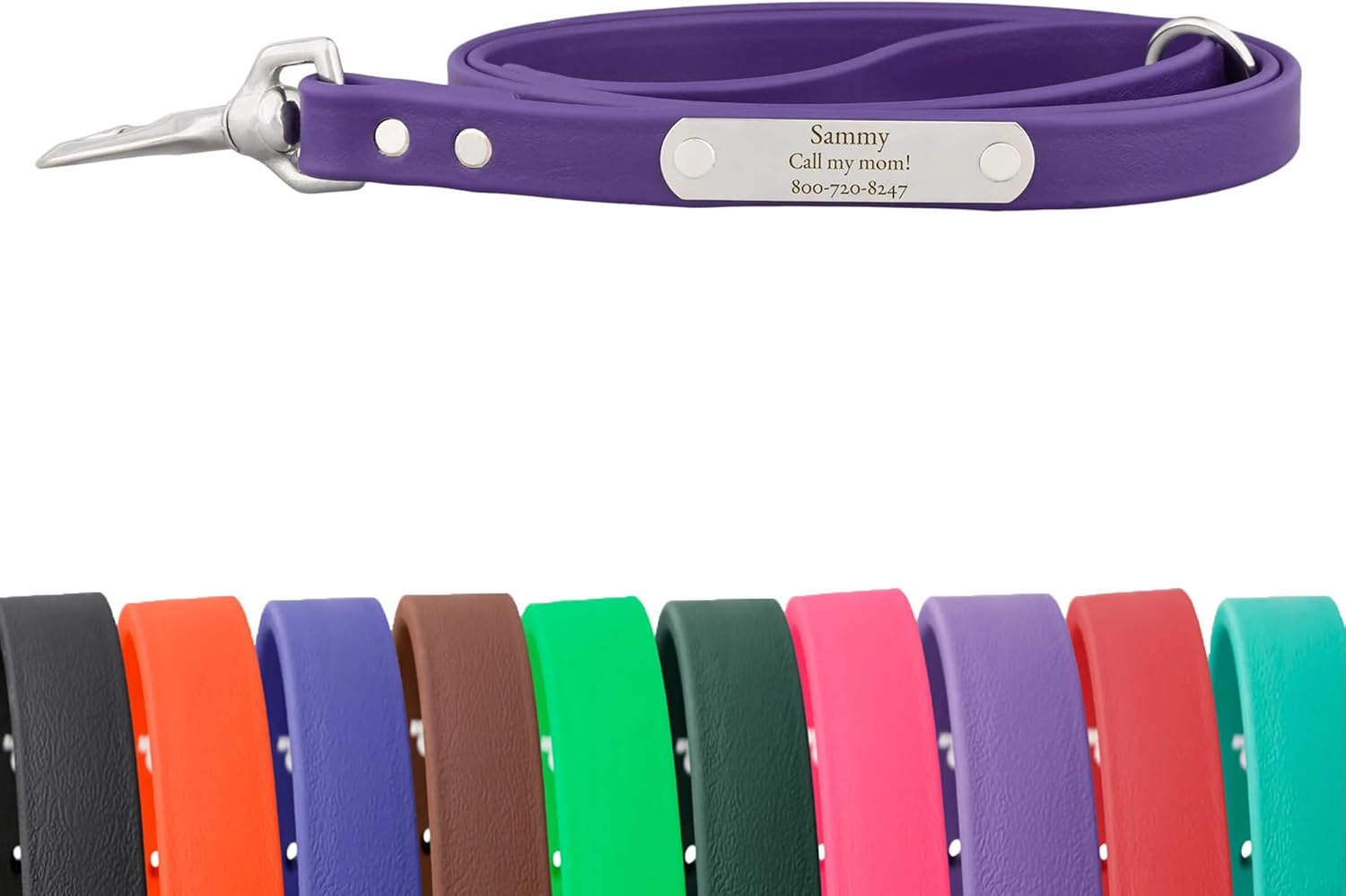 dogIDs Personalized Dog Leash, Waterproof Soft Grip Snap with Rivet On Custom Nameplate-Small, Medium, Large Breed for Walking, Running and Training-Durable, Comfortable - Purple, 3/4 in x 6 ft