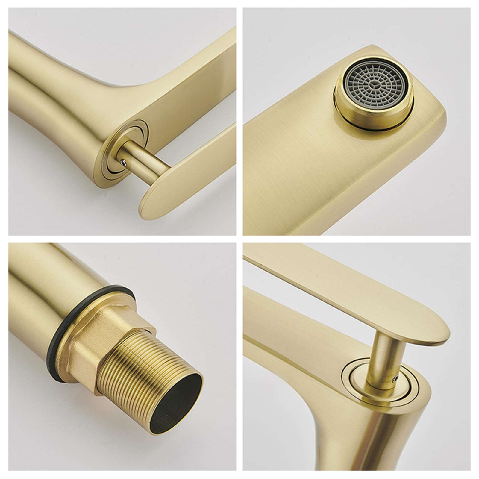 Rubinetto miscelatore per lavabo, rubinetto in ottone monoforo, controllo acqua calda e fredda, design moderno per guardaroba, maniglia singola, finitura oro spazzolato