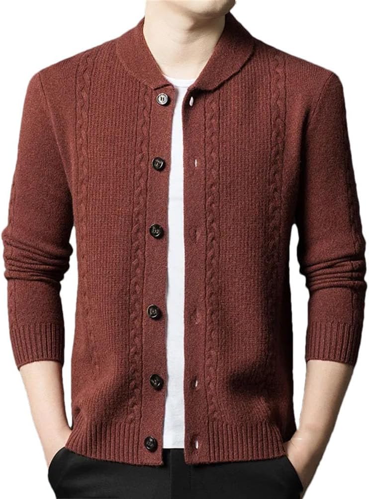 Men's 100 Percent Cashmere Long Sleeve Knitted Cardigan Sweater