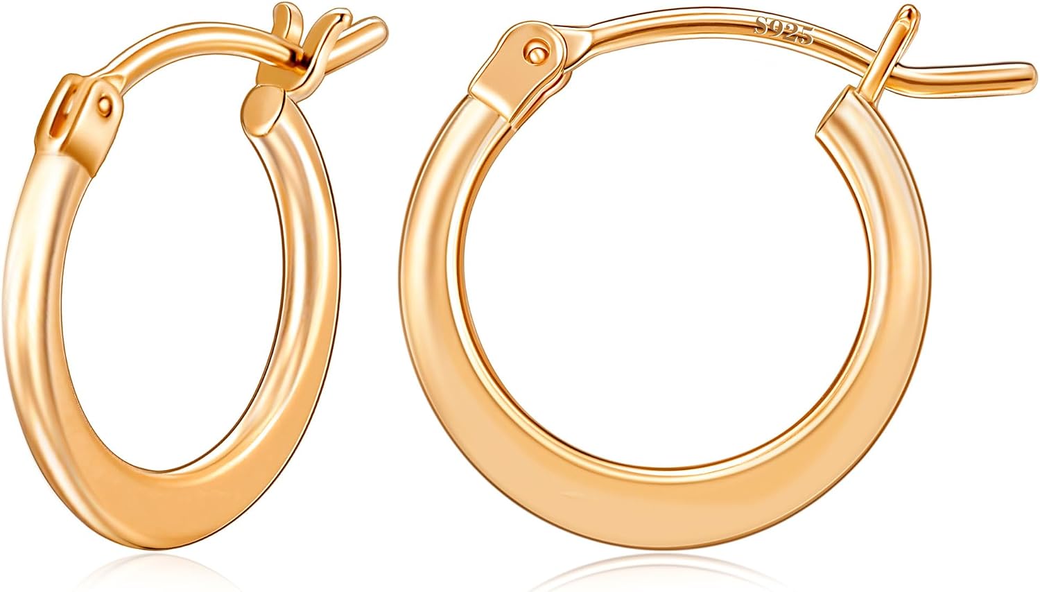 Gacimy Flattened 14K Gold Plated Hoop Earrings for Women, 14K Real Gold Plated Hoops with 925 Sterling Silver Post,Hypoallergenic Lightweight Earring