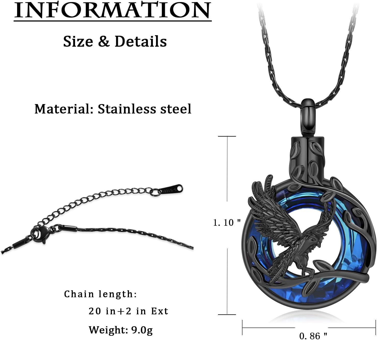 constantlife Tree of Life Cremation Jewelry for Ashes Stainless Steel Eagle Pendant Memorial Urn Necklace Crystal Circle of Life Ashes Holder Keepsake for Women Men - Image 2