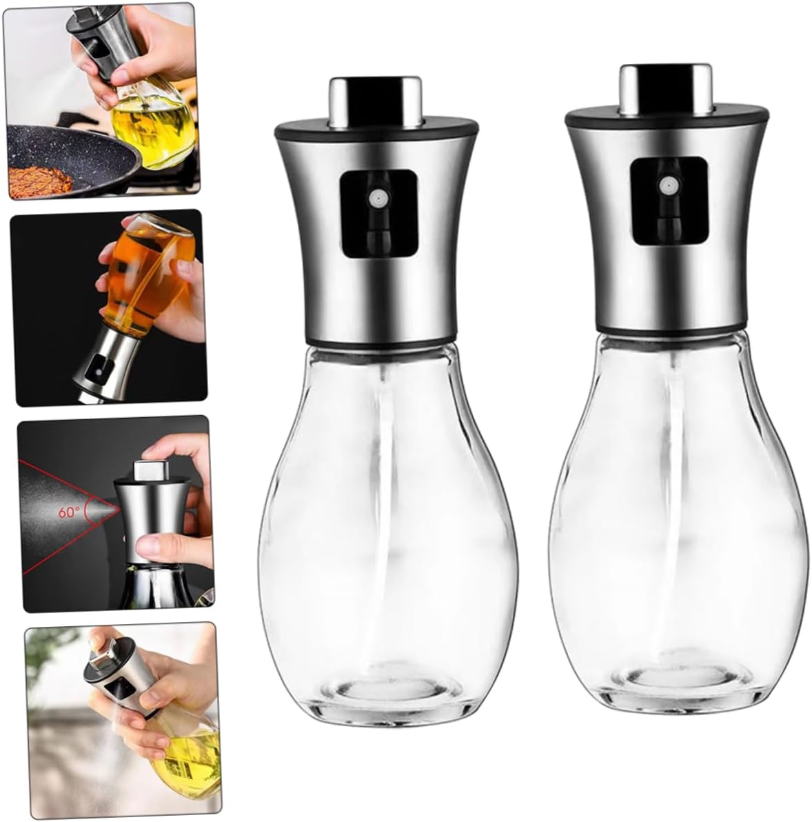 2pcs Oil Dispenser Spray Bottle Stainless Steel Glass Oil Sprayer Vinegar Spray