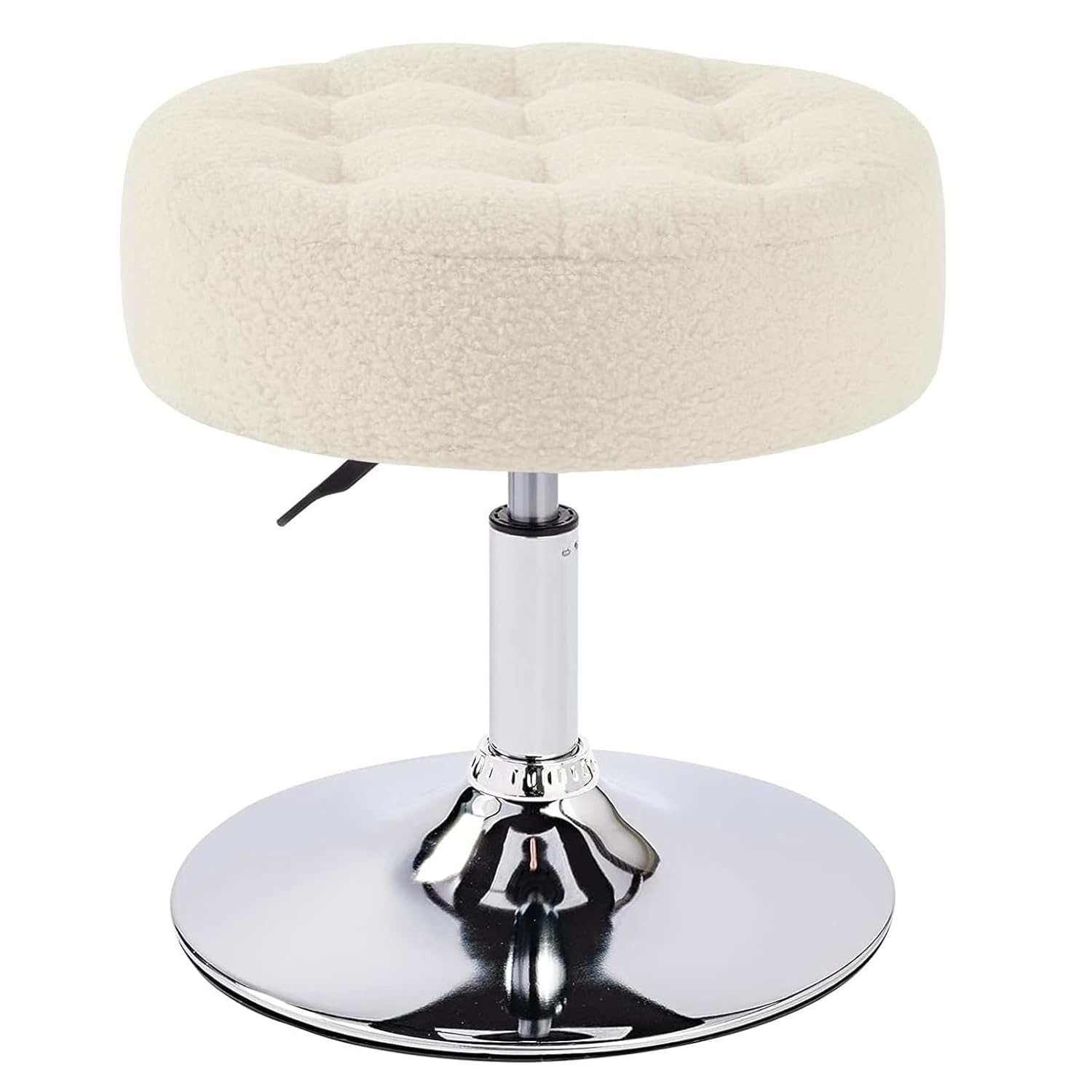 Nucast Decor Mid-Century Velvet Ottoman Stool – 360° Swivel, Height Adjustable Tufted Vanity Chair – Modern Upholstered Makeup Stool for Dressing Table, Bedroom, Salon (ND-ivorywhite)-image-23