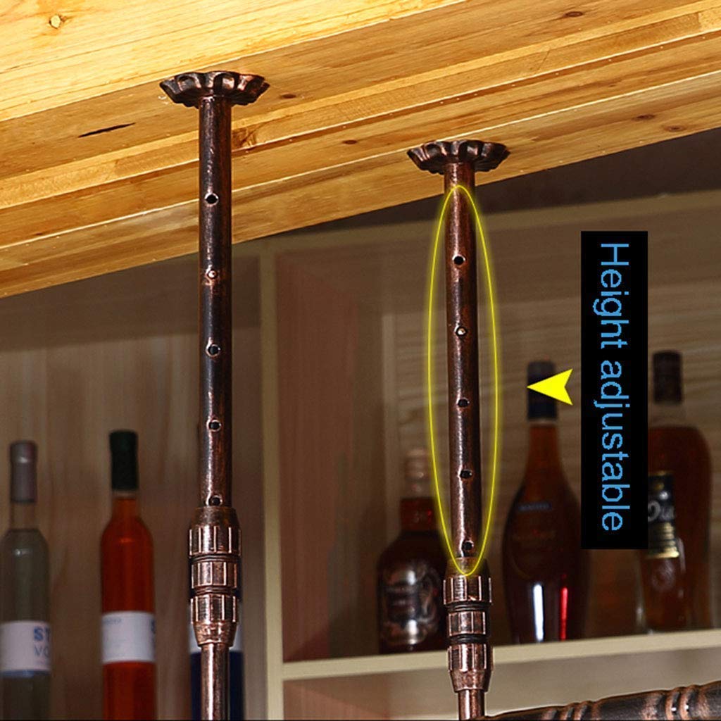 Estante para Botellas de Vino de Pared con Altura Ajustable y Soporte para Copas de Vino Colgante, Barra de Hierro Forjado, Estante Enfriador de Vino para exhibición y Almacenamiento