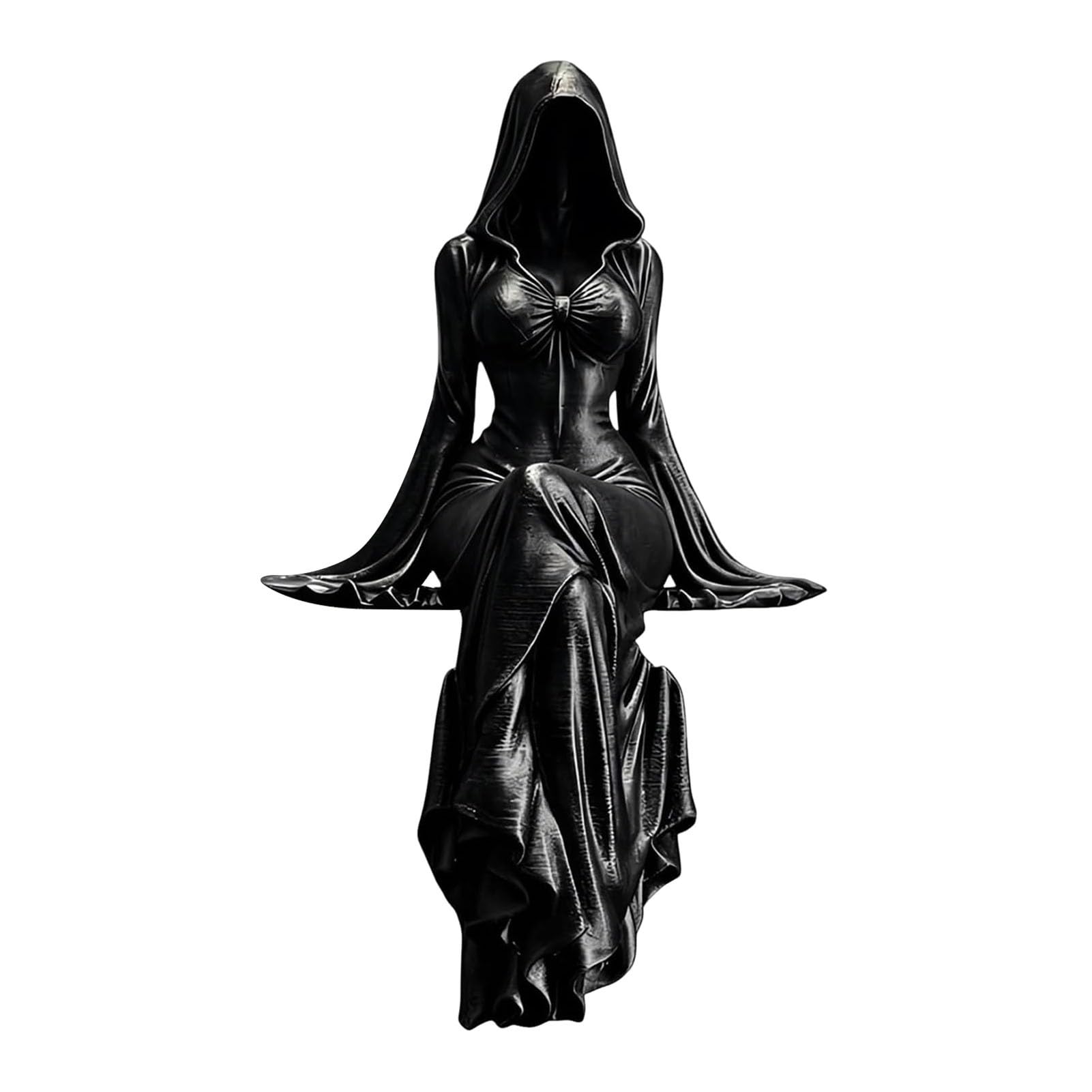 RetroNest Lady Reaper, Ethereal Hooded Figure Sculpture,Gothic Dark Fantasy Statue,Gothic Ethereal Sitting Statue Mysterious Faceless Ghost Figurine For Desk Bookshelf Home Display Black