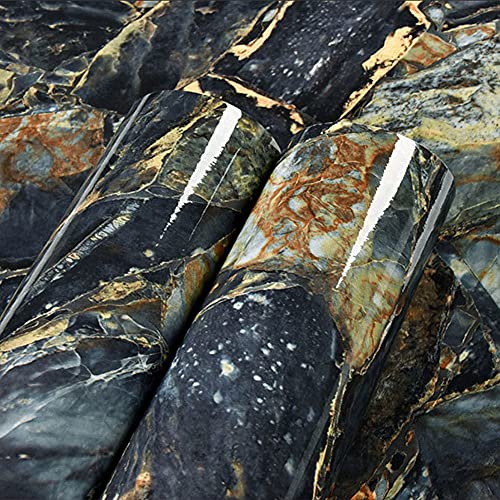 Blue Stone Look Marble Gloss Film Vinyl Self Adhesive Counter Top Peel and Stick Wall Decal 12''x79''