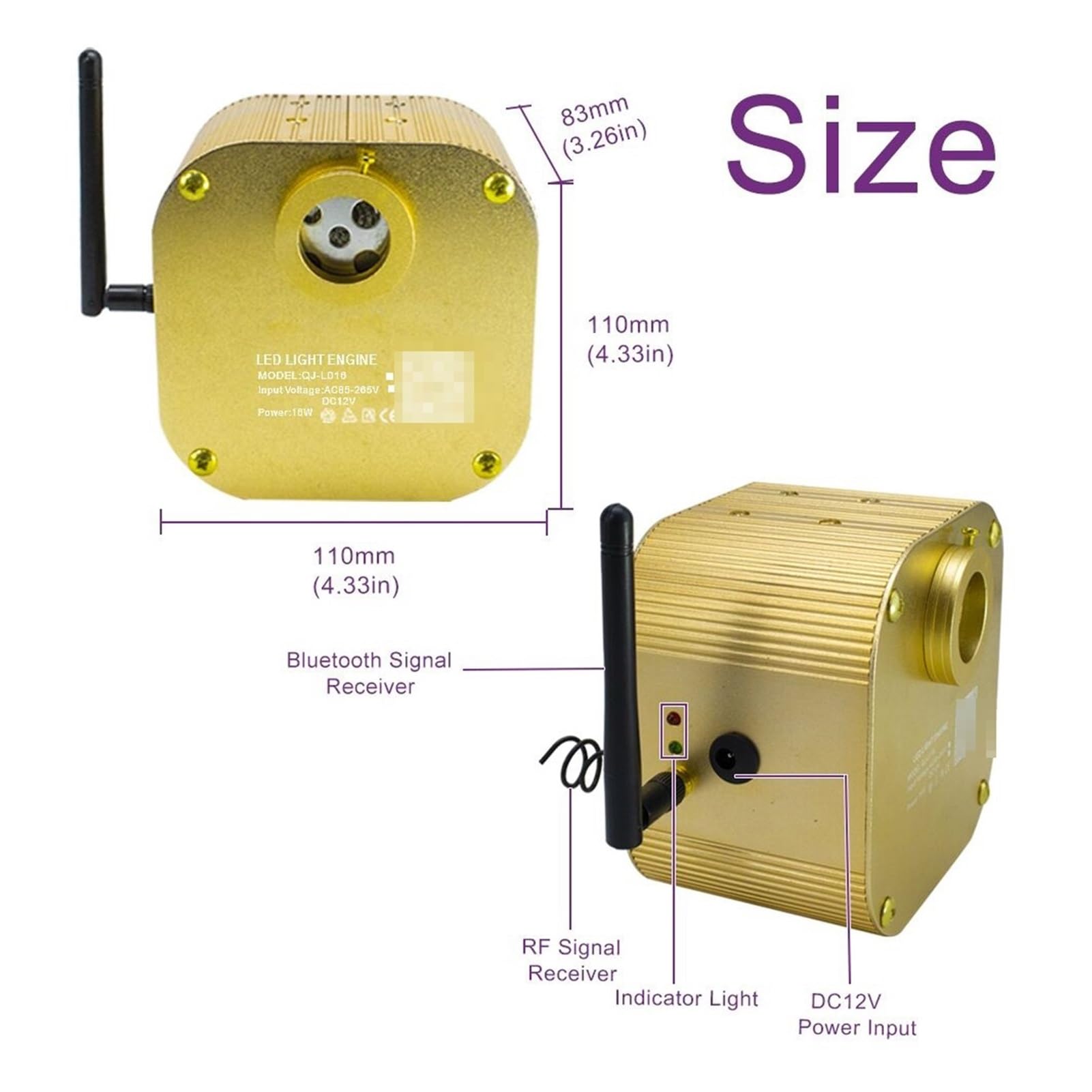 Motor de luz de Fibra óptica LED Kits de iluminación Techo Estrellado Fibra óptica 16W Bluetooth App Control música Inteligente for la luz del Sala niño Coche(Mixed 430strands 4M)