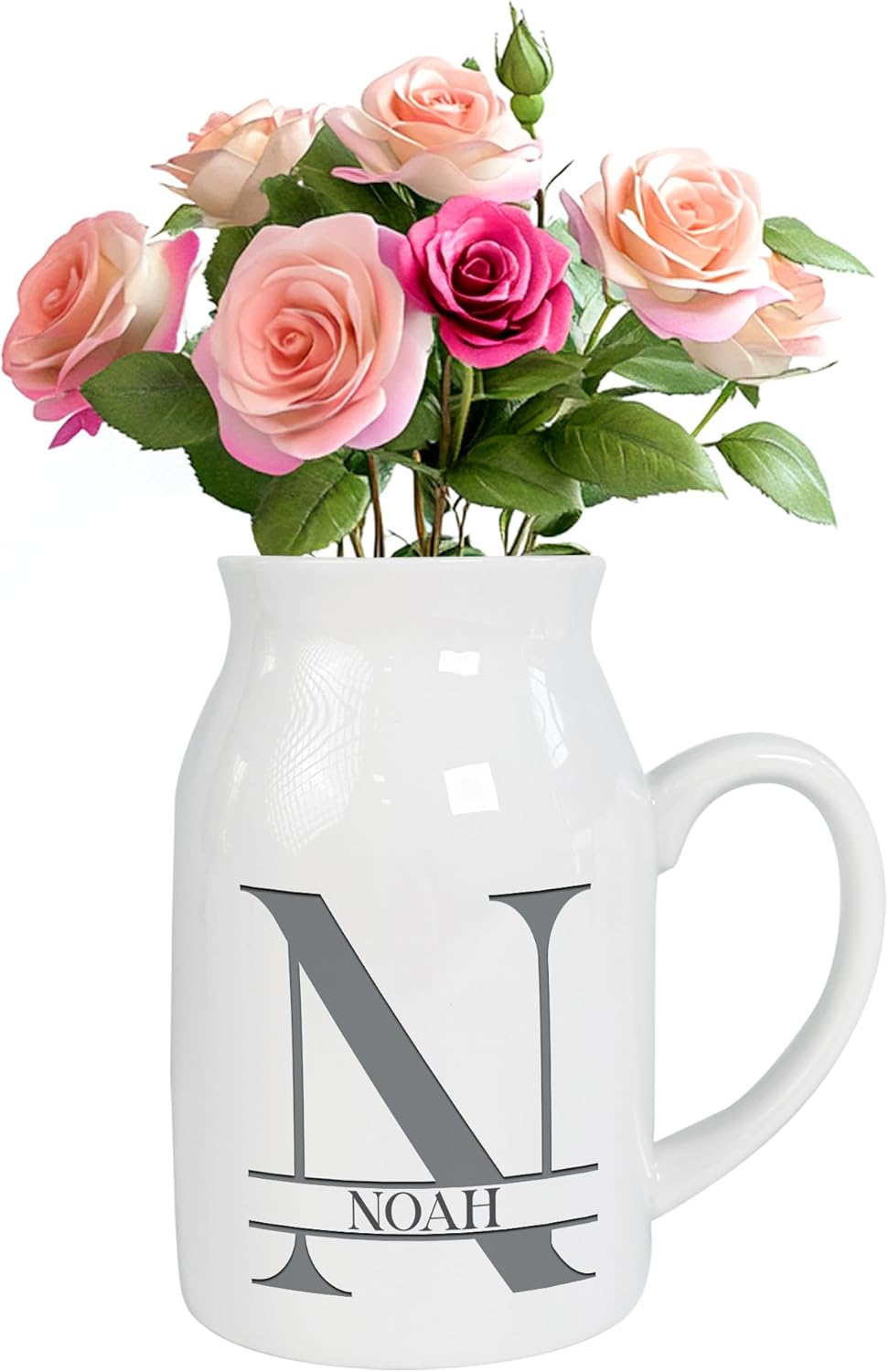Personalized Initial Monogram Flower Bud Vase, Custom Elegant Alphabet Milk Jug Pitcher with Letter & Name, Home Decor for Women, Birthday, Mother’s Day
