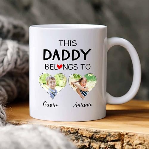 Miniatura 10 de Taza de café con texto en inglés "This Daddy Belongs To Coffee Cup", regalo para el día del padre, Navidad, taza de café blanca personalizada con
