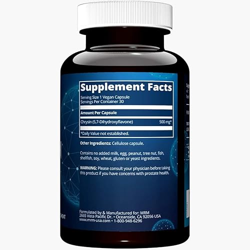Miniatura 2 de MRM Nutrition Chrysin 500 mg  Equilibrio hormonal  Promueve niveles saludables de testosterona  57-dihidroxifitazona pura  Sin gluten  vegano  30