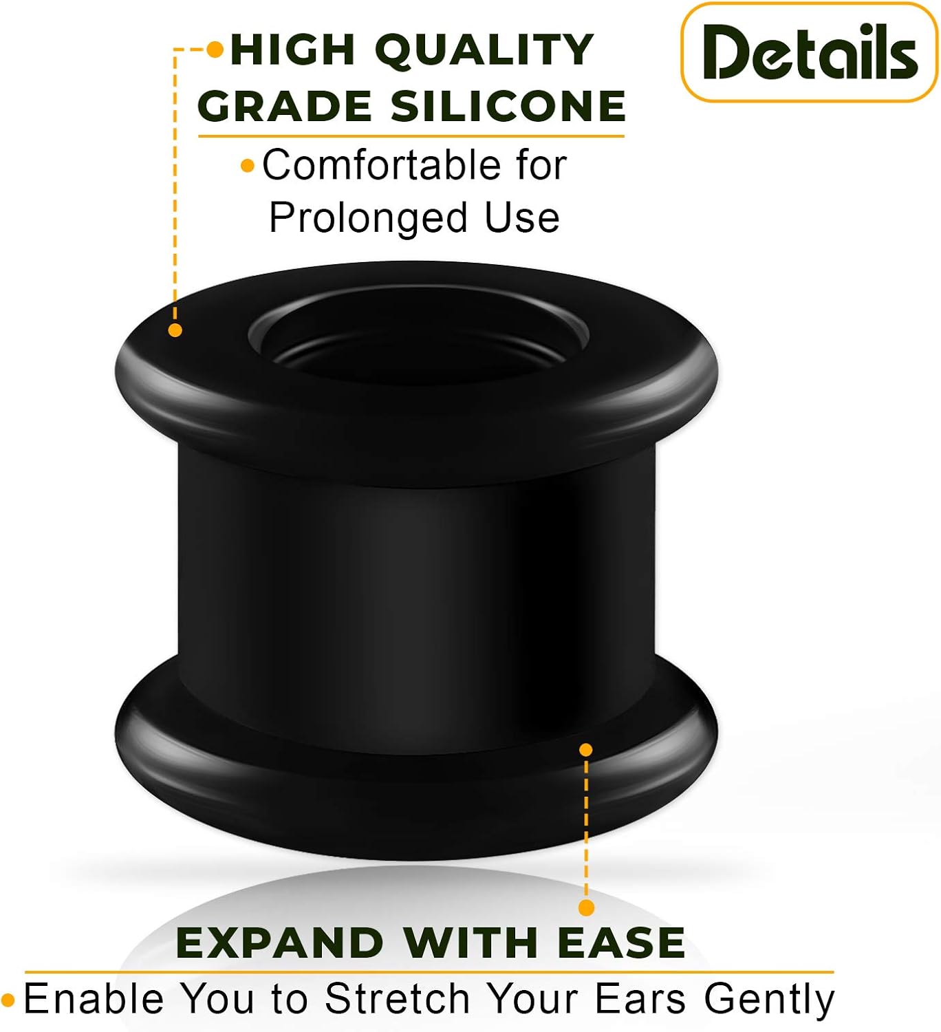 Pair of Black Silicone Double Flared Saddle Piercing Jewelry Stretcher Ear Ring Lobe Earring Flesh Tunnel Plugs