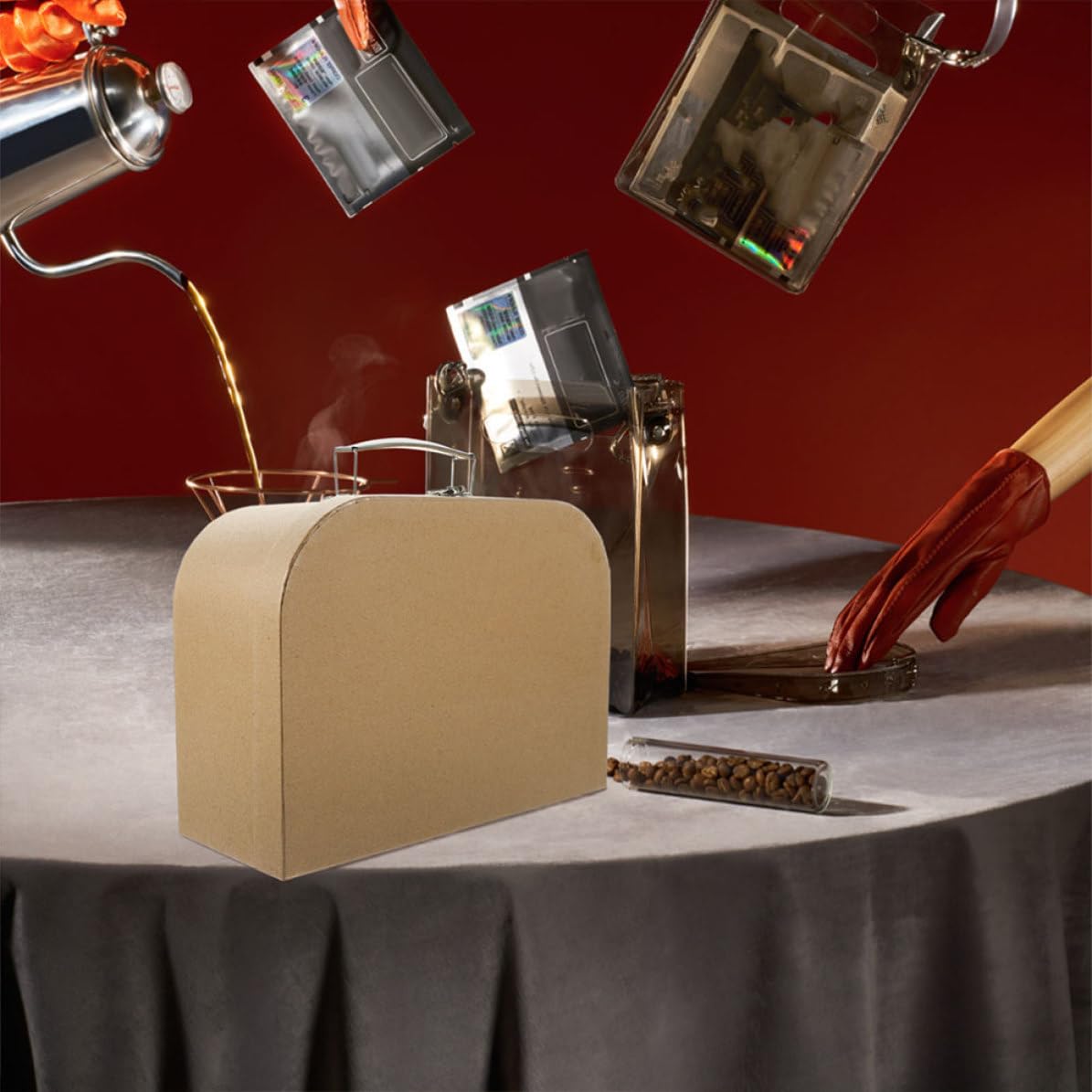 Set 2 Scatole Portaoggetti in Carta Kraft con Manico, Facili da Aprire e Chiudere, per Gioielli e Piccoli Oggetti, Decorazione Raffinata per Comodino
