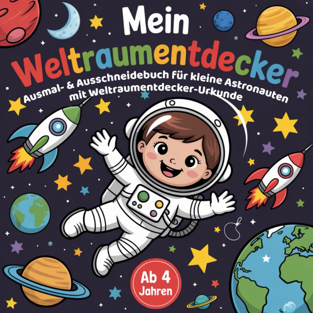 Weltraum Malbuch für Kinder ab 4 Jahren – Astronauten, Raketen und Planeten zum Ausmalen und Ausschneiden