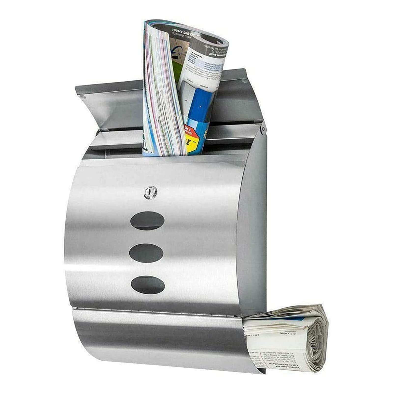 MROSW  Wall-Mount Mailboxes, Stainless Steel Mailbox Silver Lockable Mail Boxes Outdoor Compact Size Outer Street Durable Mailbox Post Office Letter Mail Box for Garden