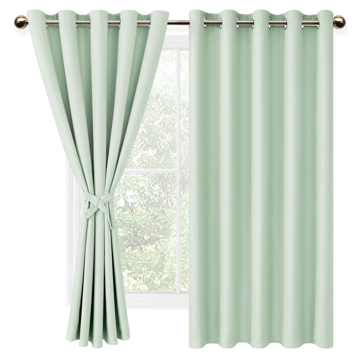 DWCN Room Darkening Curtains for Bedroom, 60 x 63 Inch Length, Blackout Thermal Insulated Grommet Top Window Curtains for Living Room with Tiebacks, Aqua, 2 Drape Panels — image 1