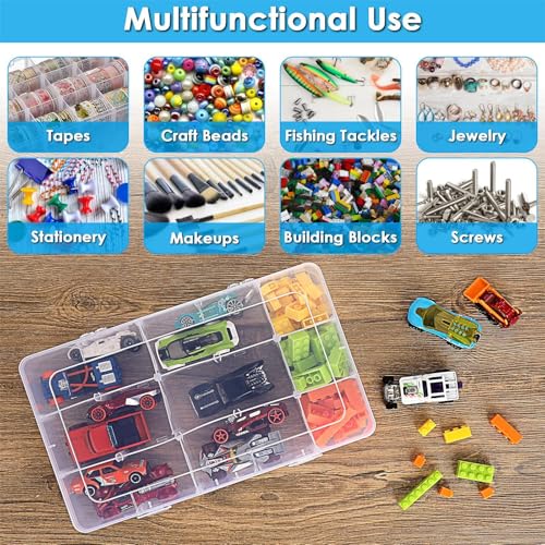 Image of BTSKY 2 PCS Plastic Washi Tape Organizer, Adjustable 15-Grid Compartment Washi Tape Storage Case, Clear Sticker Storage Box for Scrapbook Organizers and Storage, Universal Jewelry Box Bead Organizer