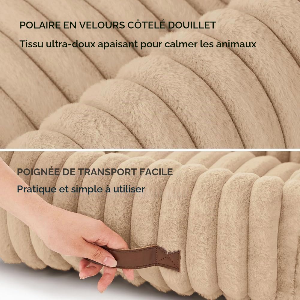 Lit pour Chien Orthopedique Dehoussable,Panier pour Chien Antidérapant,Canapé Lavable,Coussin Chiens pour Petits Chiens et Chats,Poignée de Transport Facile (Brun Clair,63 * 53 * 18CM)