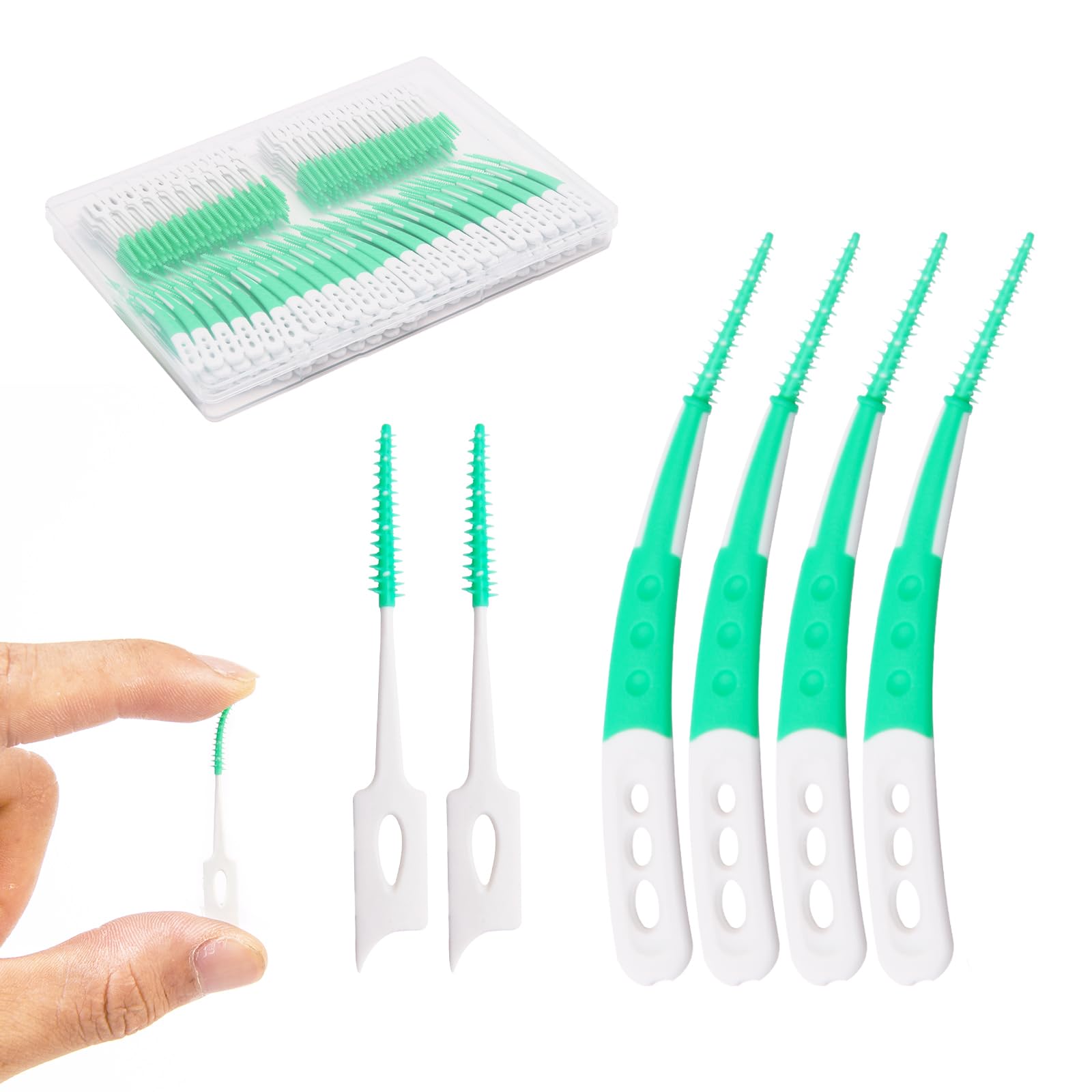 444PCS Dental Picks for Teeth Cleaning Health Dual-Use Toothpicks and Angled Disposable Interdental Brushes Green