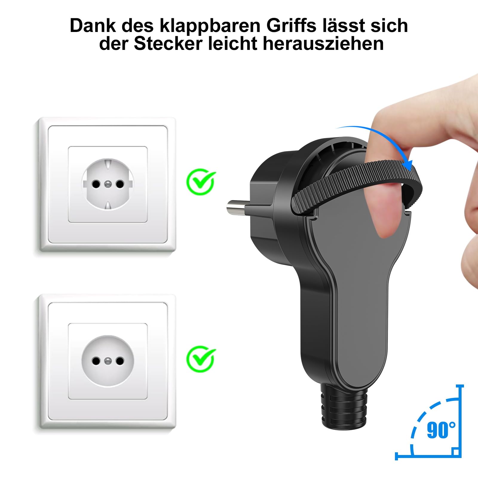 2 Stück Schuko Stecker Flach, Extraflach Schutzkontakt Winkelstecker mit Klappgriff, 250V 16A für Kabel bis 3x1,5 mm² Schuko Stecker Flachstecker Weiß