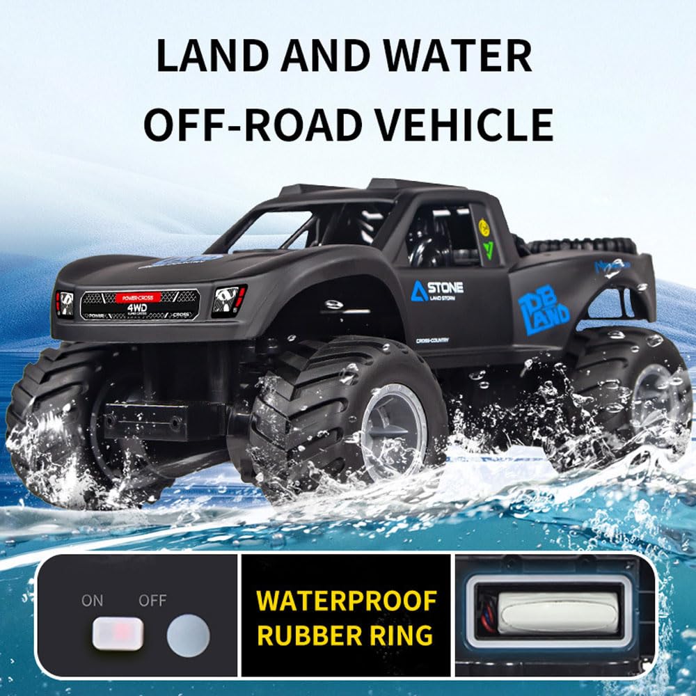Ferngesteuertes Auto, Amphibien-RC-Truck, Monster-RC-Auto, Wasserdichtes Outdoor-Spielzeug Für Kinder, Geländewagen, Allradfahrzeuge, Geländewagen Mit 2 Wiederaufladbaren Batterien, Geschenke