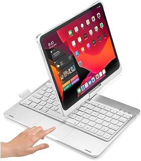2024年 iPad Air 11 英寸 键盘 保护壳 360度旋转 带触摸板 iPad Air 第5代 iPad Air4 10.9英寸 iPadPro11 第4/3/2/1代 带键盘 保护套 折叠 一体型 背光 鼠标功能 Apple Pencil 充电收纳 (银)