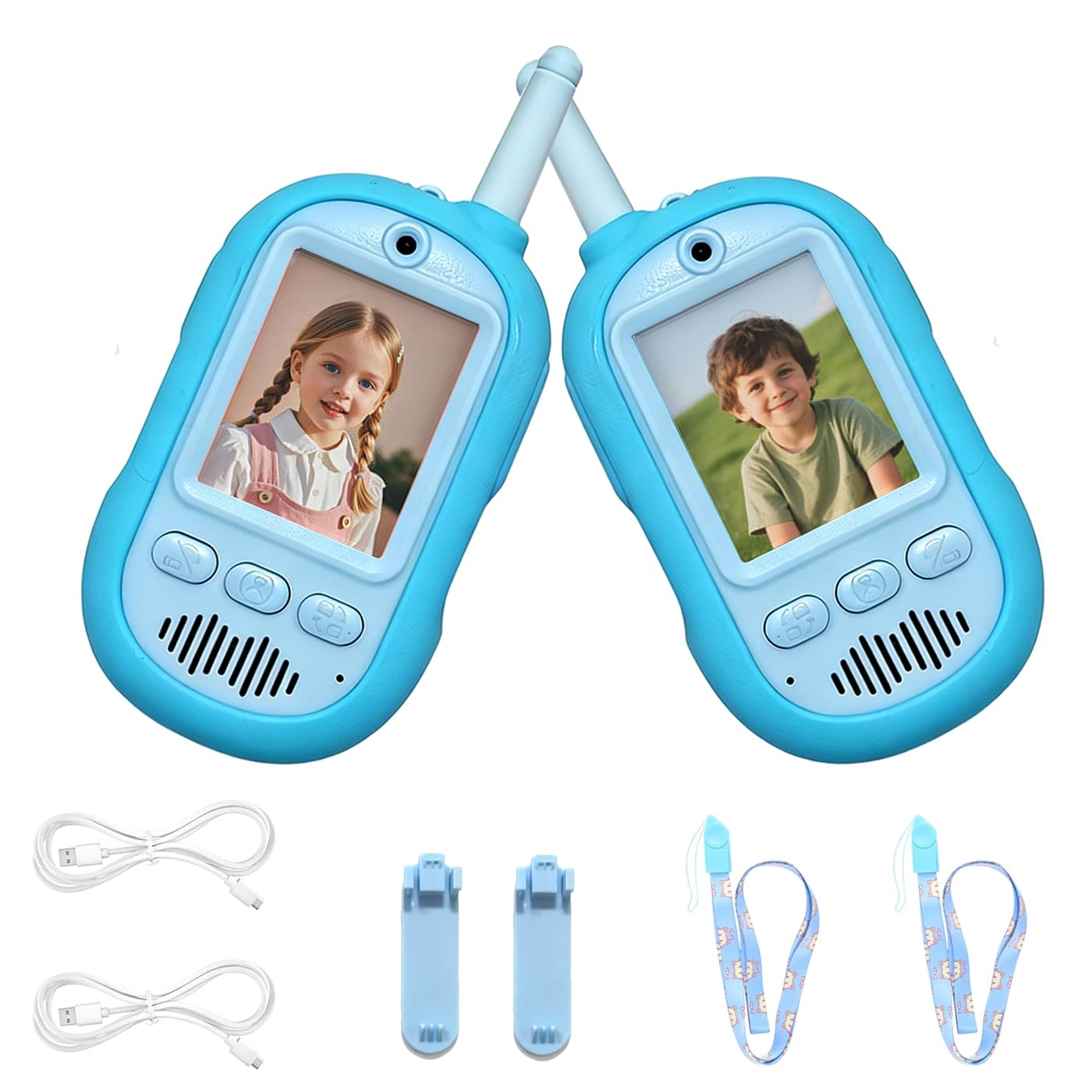 ELEDUTOY Video Walkie Talkies for Kids, Kids Walkie Talkies with Camera and Screen, No WiFi Needed Rechargeable 2-Way Radio with Voice Changer, Spy Gear for Kids Ages 3-12, 2 Pack(Blue) โ image 1