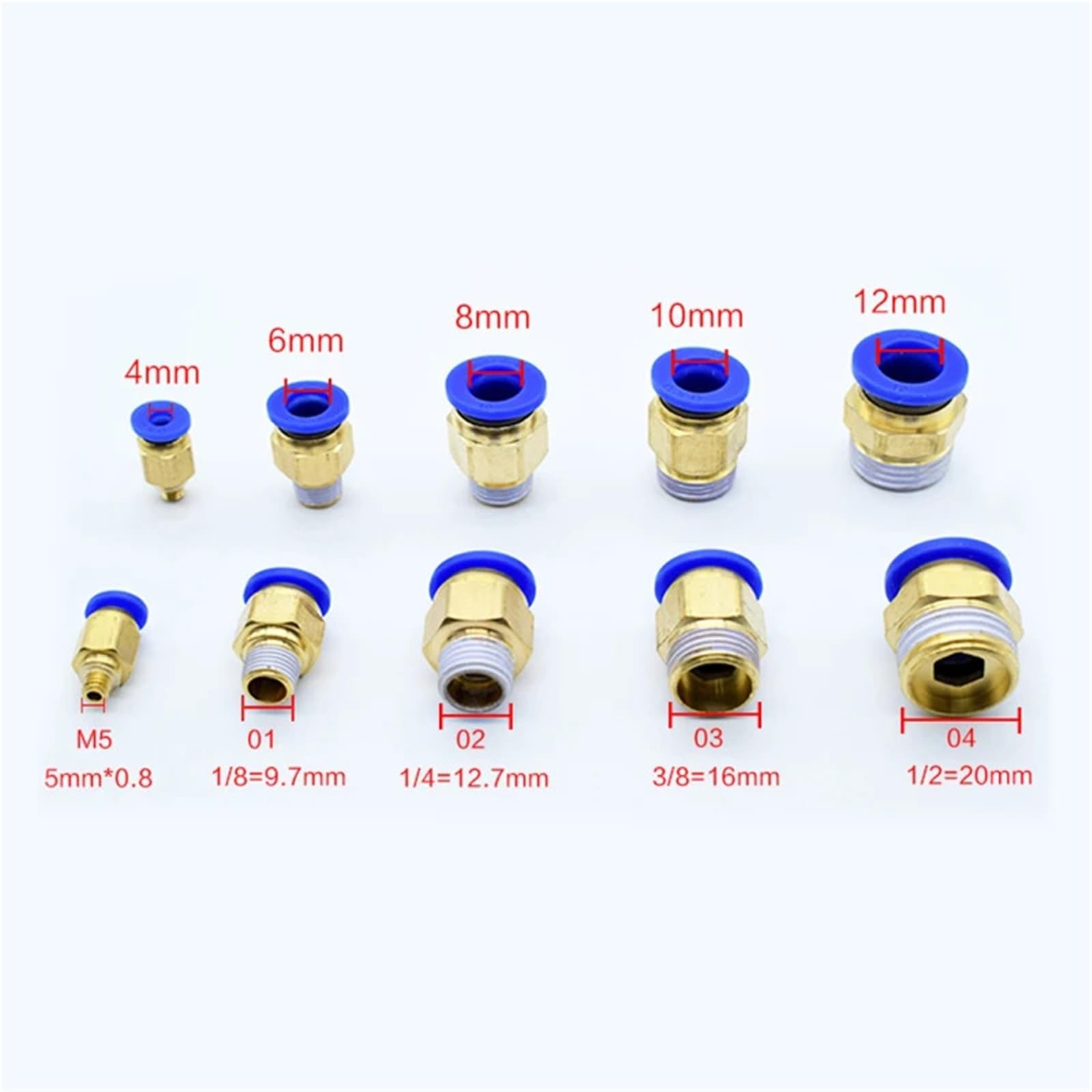 Conexión de manguera de PC, rosca de 4-12 mm, latón de 0.25 pulgadas, 0.5 pulgadas, 0.12 pulgadas y 1 cm, acoplamiento rápido neumático (1 unidad). (PC10-02)