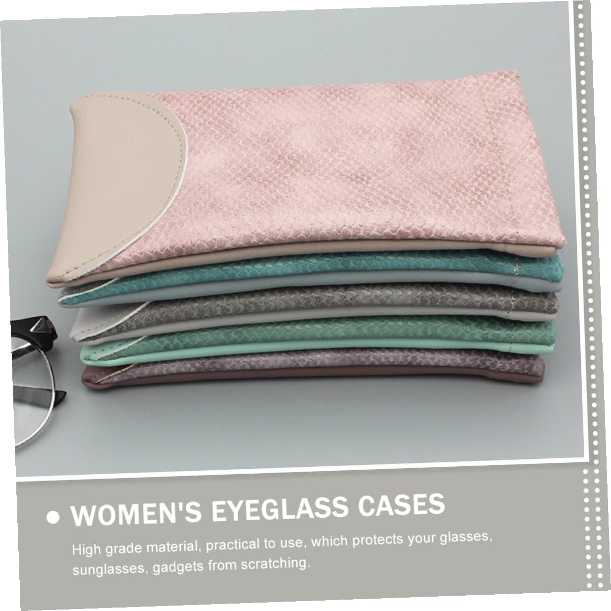 Holibanna 2pcs Leather Eyeglass Pouches Portable Soft Sunglasses Storage Case with Automatic Closure Unisex Eyewear Bag for Travel in Gray and Pink image 4
