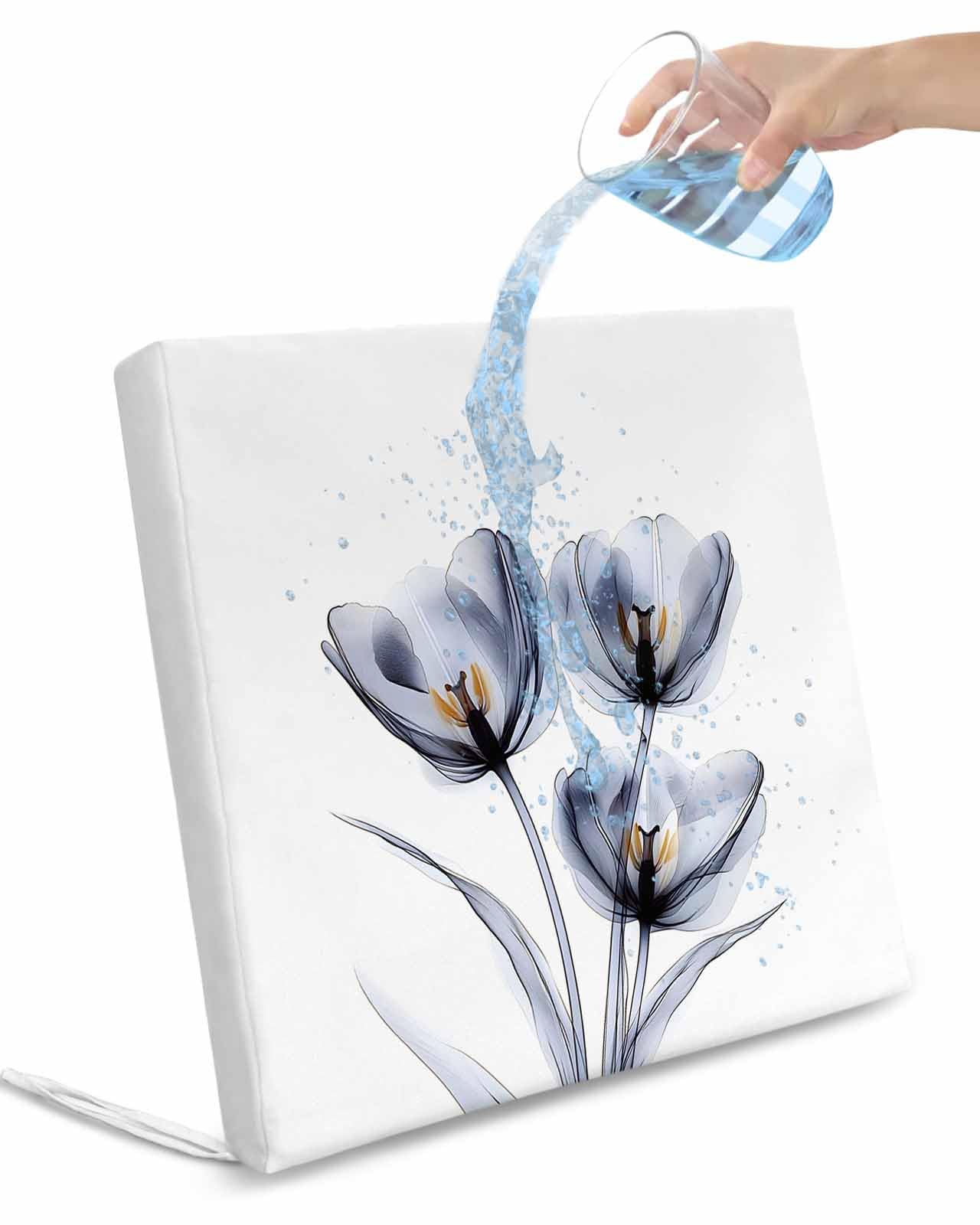 2 Pack Light Grey Tulip Waterproof Cushion Covers with Ties, Outdoor Patio Chaise Lounge Chair Seat Cushion Slip Covers Replacement(Only Cover) Rustic Elegant Floral Botanical 22