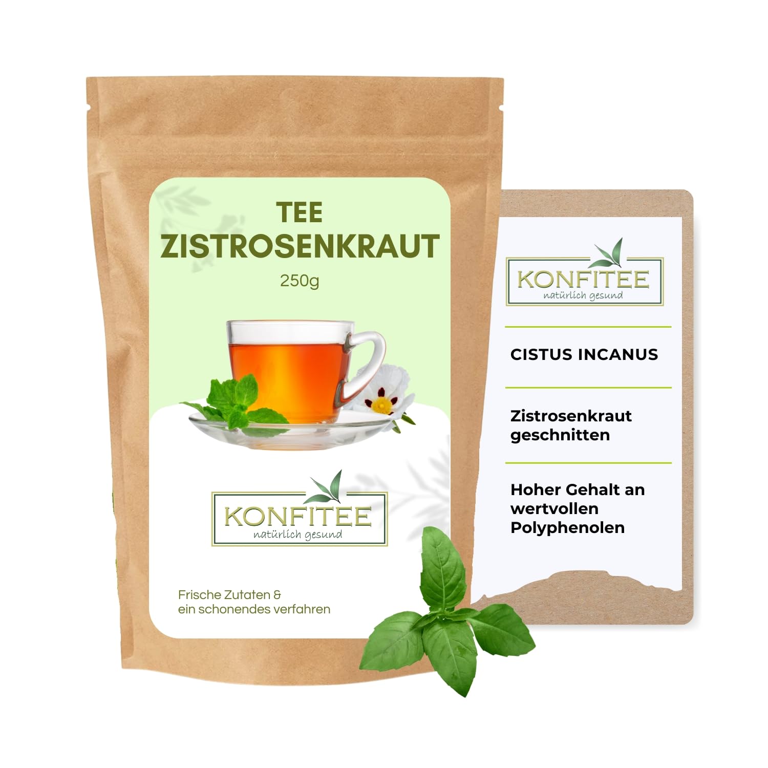 Konfitee Zistrosenkraut geschnitten 250g I Zistrose fein geschnitten I Zistrosentee I Cistus Incanus I Naturprodukt I Frei von Zusätzen & Aromastoffen I Premium Qualität