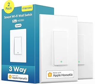 3 Way Smart Switch, Meross Smart Light Switch Supports Apple HomeKit, Siri, Alexa, Google Assistant & SmartThings, 2.4Ghz WiFi Light Switch Neutral Wire Required, Remote Control Timer 2 Pack