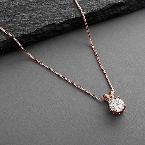 Mariell Cubic Zirconia Crystal Rose Gold Pendant Necklace for Women, 2 Carat CZ Bridal Wedding Jewelry3