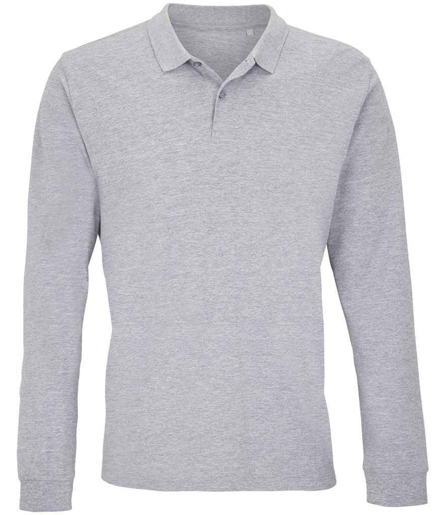 Coozo Unisex Grey Marl Planet Long Sleeve Piqué Polo Shirt - Xl