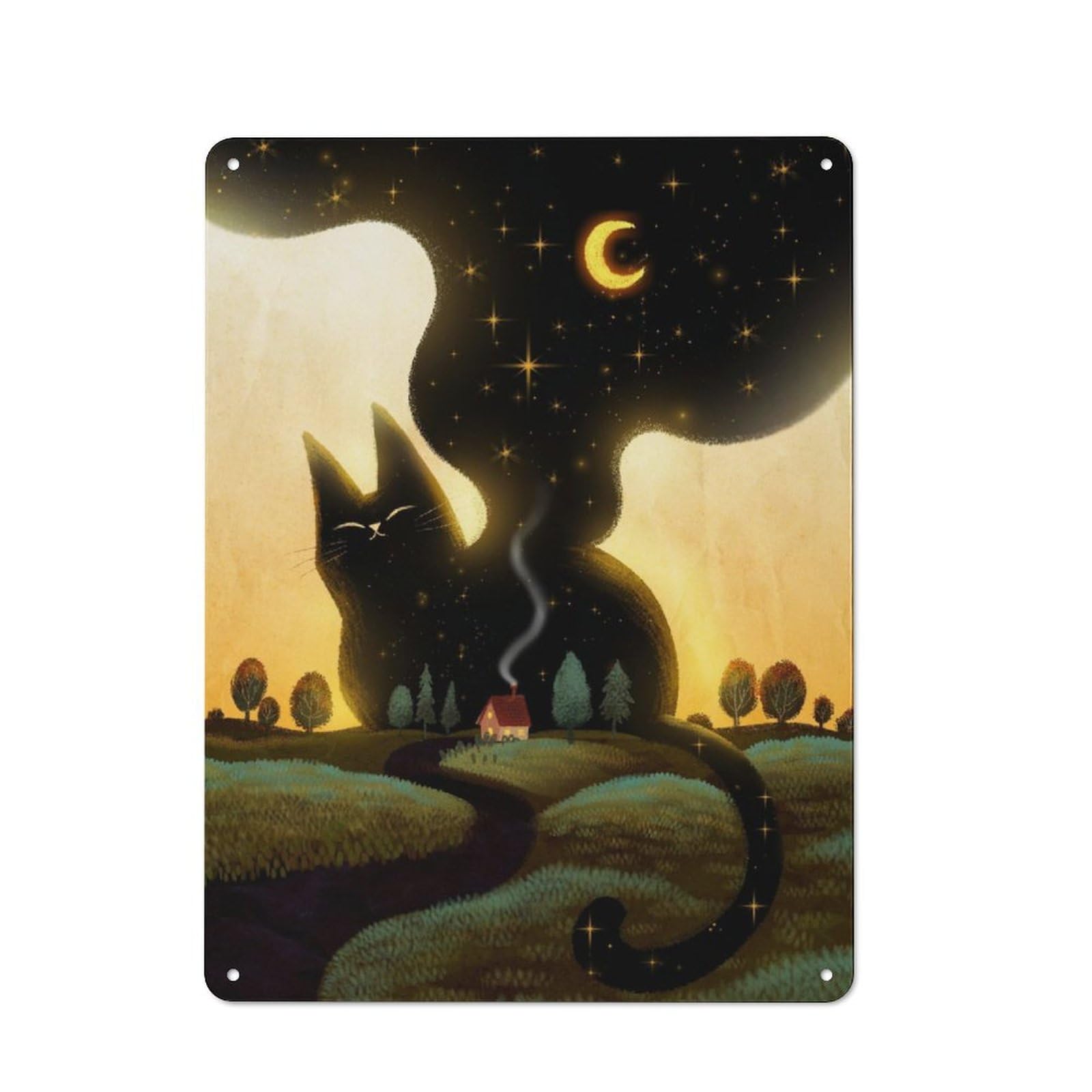 Junmoney Black Cat On Horizon Vintage Printed Metal Sign 40X30cm For Workshop Wall, A Decorative Gift For A Newly Furnished Workshop
