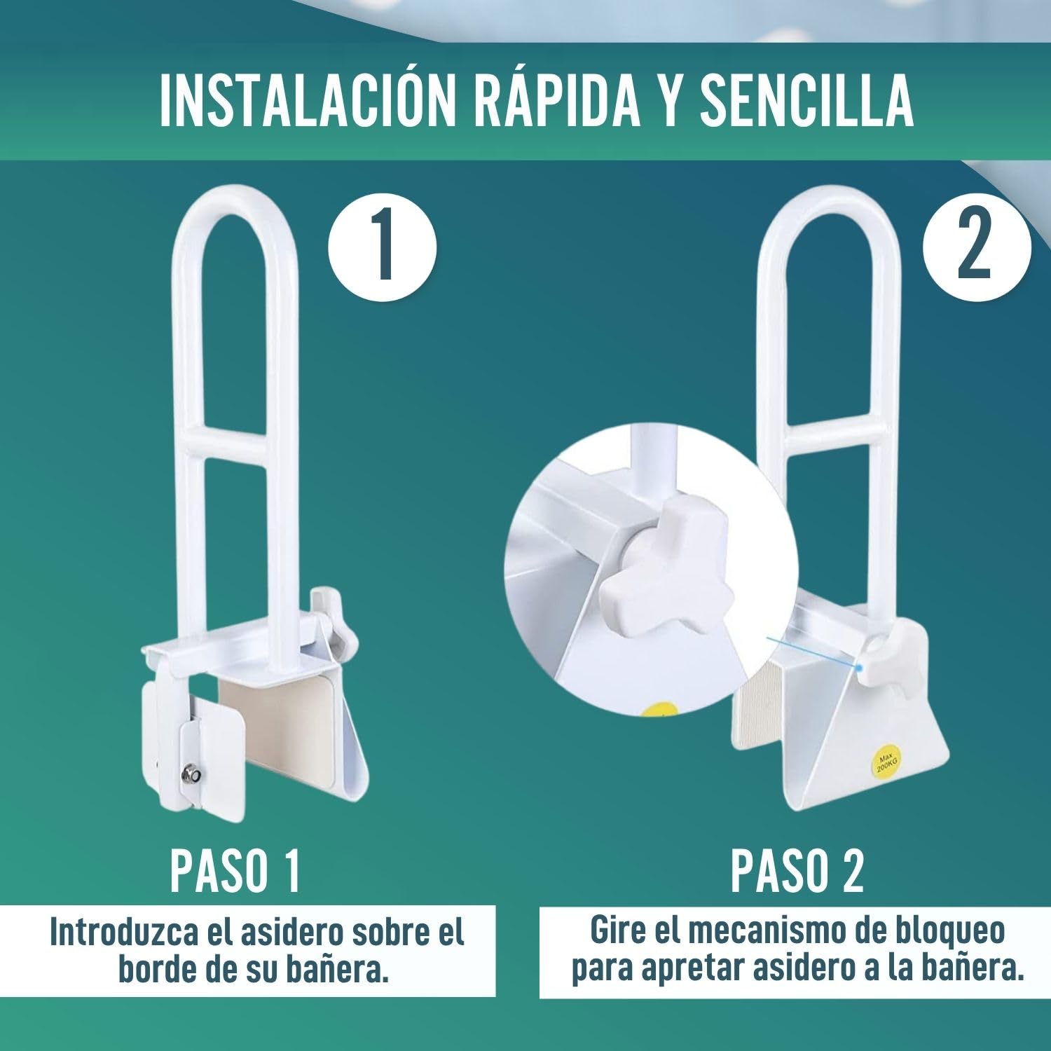 OrtoPrime Asa bañera Adultos y Niños - Agarraderas baño - Asidero para Baño - Barra ducha - Agarrador ducha Personas Mayores - Asidero Bañera Adultos - Apoyo Bañera - Asa de SEGURIDAD para Baño