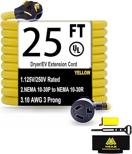 Miniatura 5 de Cable de extensión para secadora de 3 clavijas, 30 amperios, NEMA 10-30P a 10-30R, 15 pies nivel 2 EV carga Tesla modelo 3XYS de salida de secadora