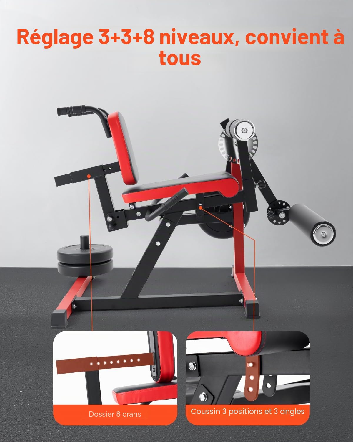 VEVOR Extenseur de Jambes avec Capacité de 249,5 kg, Machine d'Extension et de Flexion des Jambes Rotative et Réglable, Machine à Quadriceps Ischios Assis, Équipement Banc de Musculation pour Gym